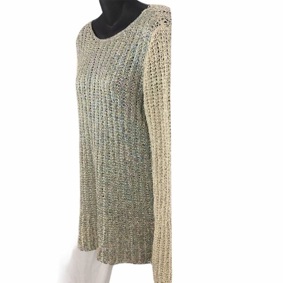INC International Concepts  Crochet Rainbow Foil Tunic Sweater Large Crew Neck - Picture 5 of 8